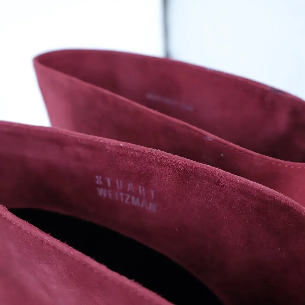STUART WEITZMAN Back Talk Suede Knee High Boots Scarlet Red Gold Women's 5.5M